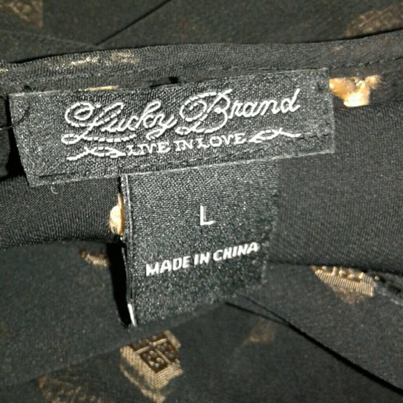 LUCKY BRAND BLACK WITH ABSTRACT PRINT BOHO TOP - Picture 4 of 4